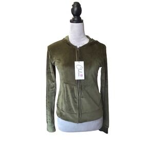 NWT‎ Chalina Womens Full Zip Hoodie Velvet Olive Green Casual Activewear Jacket